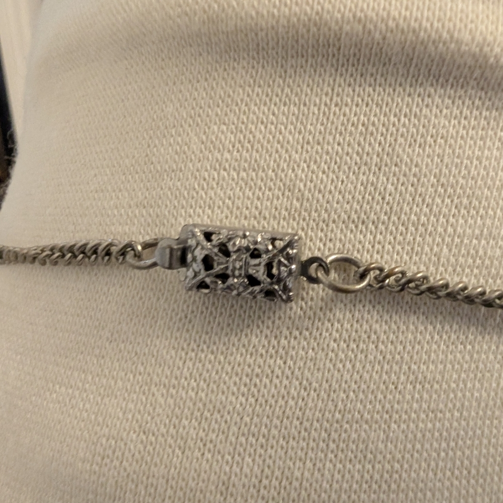 VINTAGE 1940 Silver Necklace Blue Clear Rhinestones Choker - Picture 8 of 12